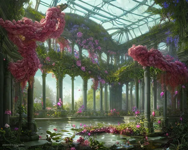 Prompt: flower pavilion, ferdinand knab, ross tran, peter mohrbacher