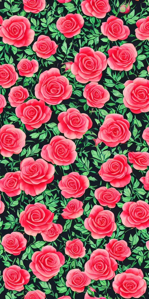 Image similar to seamless pattern of beautiful roses with leaves and throns, colourful, symmetrical, repeating 35mm photography