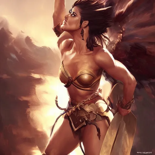 Image similar to Mariska Hargitay as a warrior by Stanley Artgerm Lau, WLOP, Rossdraws, Frank Frazetta, Andrei Riabovitchev, Marc Simonetti, trending on artstation.