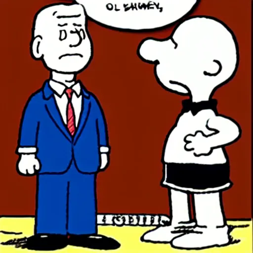 Prompt: a cartoon of joe biden as lucy pulling away the nuclear football before trump as charlie brown can kick it, cartoon in the style of peanuts by charles schulz