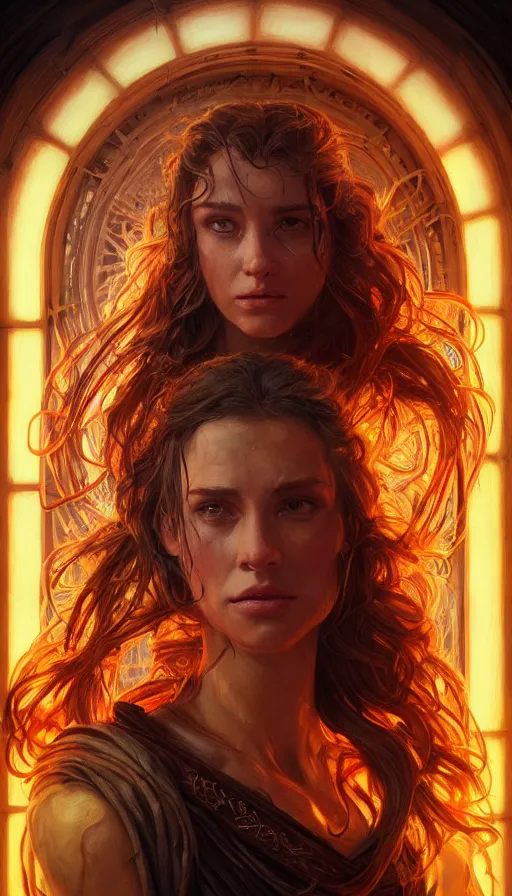 Image similar to furious gorgeous woman painted on a door, lord of the rings ,neon, fibonacci, sweaty, insane, intricate, highly detailed, digital painting, artstation, concept art, smooth, sharp focus, illustration, Unreal Engine 5, 8K, art by artgerm and greg rutkowski and alphonse mucha