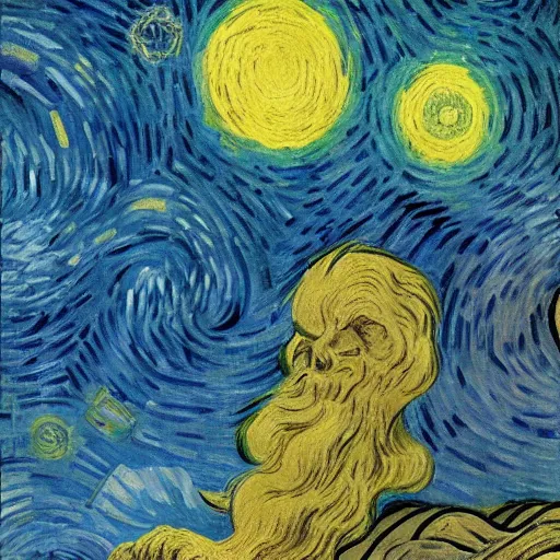 Image similar to A rendition of Vitruvians by Vinci but designed by Van Gogh doing space retreat, portrait, elegant, intricate, digital painting, concept art, sharp focus, illustration