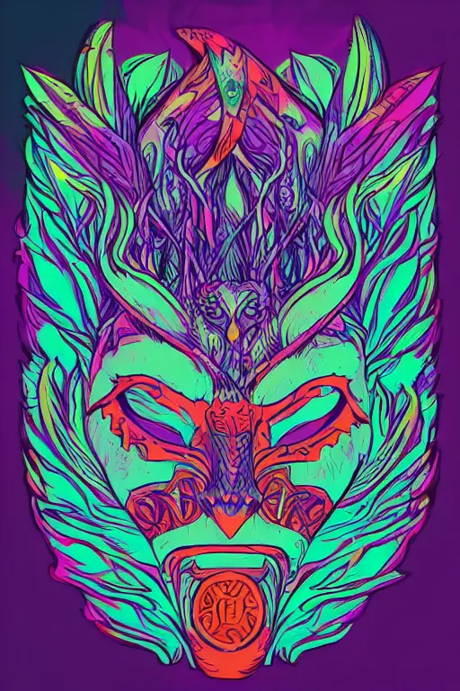 Image similar to animal mask totem roots flower tribal feather gemstone plant wood rock shaman vodoo video game vector cutout illustration vivid multicolor borderlands comics by josan gonzales and dan mumford radiating a glowing aura