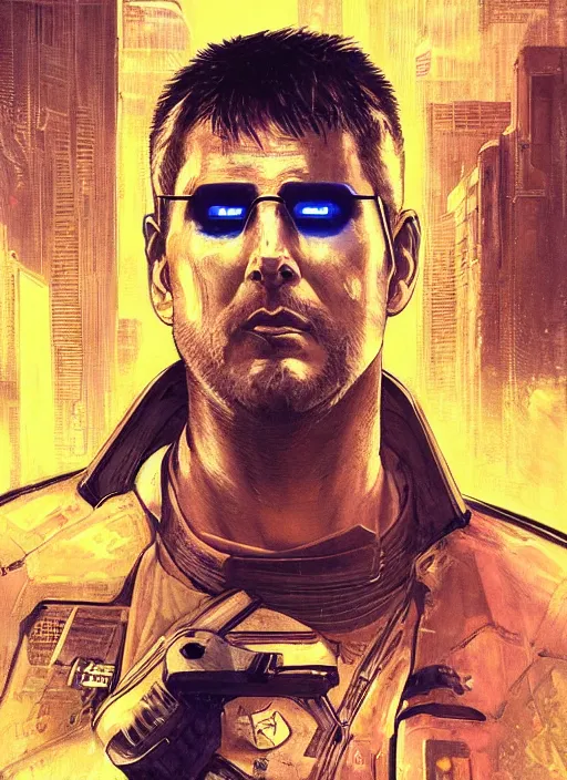 Image similar to cyberpunk space pilot character ( blade runner 2 0 4 9, dystopian, cyberpunk 2 0 7 7 character design ). attractive face. portrait by james gurney and laurie greasley and yoji shinkawa, oil on canvas. cinematic composition, hyper realism, realistic proportions, anatomy, dramatic lighting, photorealistic, high detail, 4 k