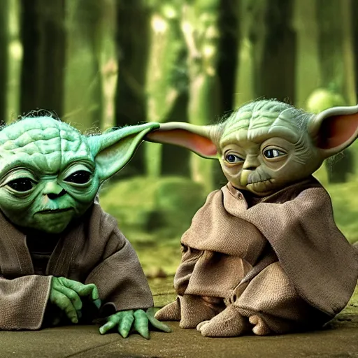 Prompt: members of yoda's species interacting with eachother and performing strange rituals on their home planet, award winning nature photo 8 k