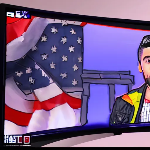 Image similar to a photo of twitch streamer hasanabi, hasan piker, twitch streamer, 9/11, fox news, digital art, 4k