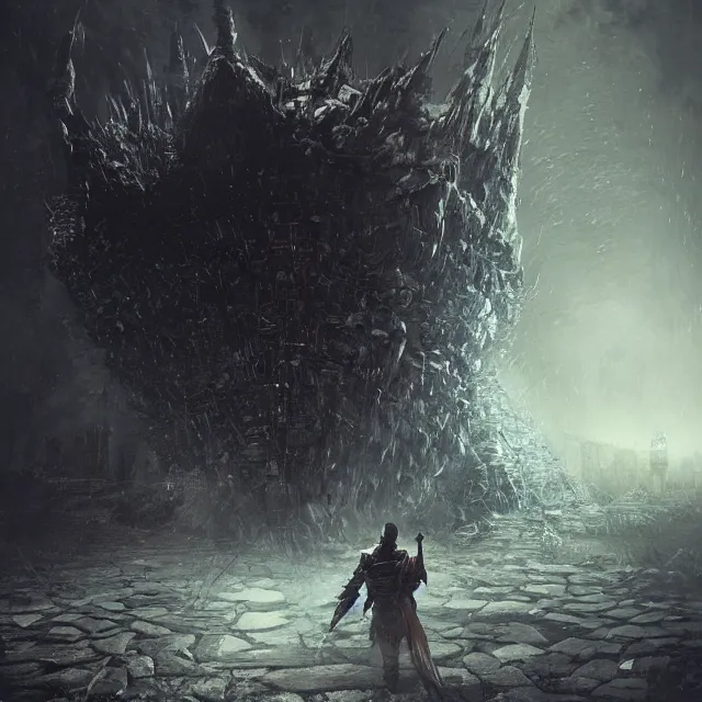 Image similar to joe biden political nightmare video game, first person view, dark souls style, intricate abstract, large environment, deviantart, by greg rutkowski, neutral colors