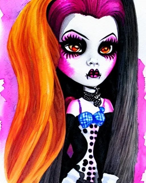 Prompt: watercolor portrait of monster high draculaura doll, by darkodordevic, watercolor