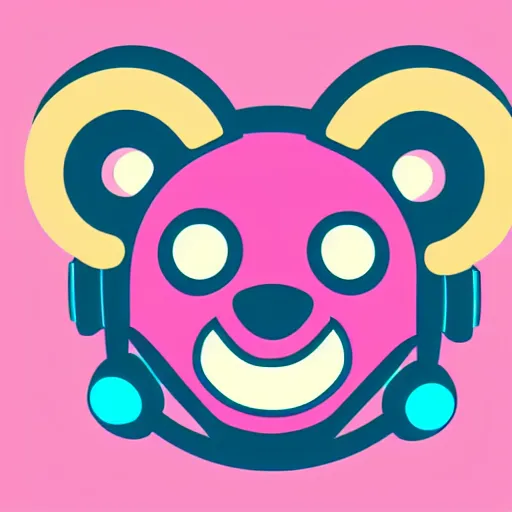 Image similar to iconic vector logo of cute cuddly pink bear with a podcast microphone, melodic, headphones, music, streaming, dreamy, isometric, adorable, octane render, golden ratio, 4k UHD, iconic design