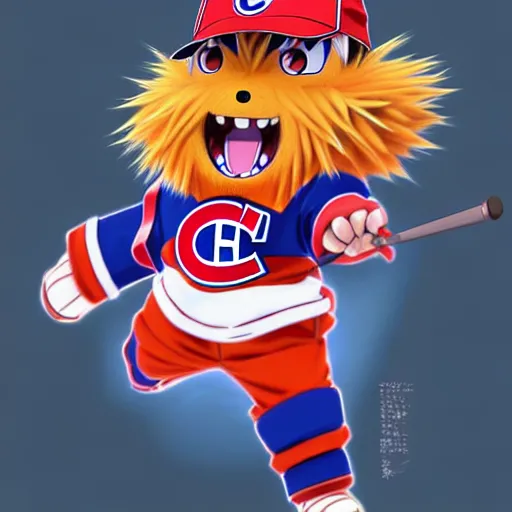 Image similar to anime Portrait of Youppi the Habs Montreal Canadiens Mascot as a very cute powerful and friendly pokemon, highly detailed anime, smooth, sharp focus, dynamic lighting, intricate, trending on ArtStation, illustration pokemon, art by WLOP