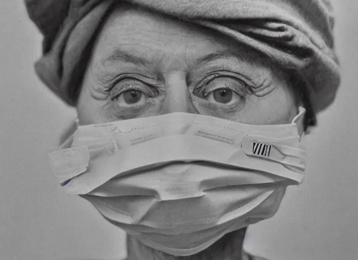 Image similar to cinematic mid shot of a high detail, vivian dorothy maier, with surgical mask. where's wally, line drawing by van gogh