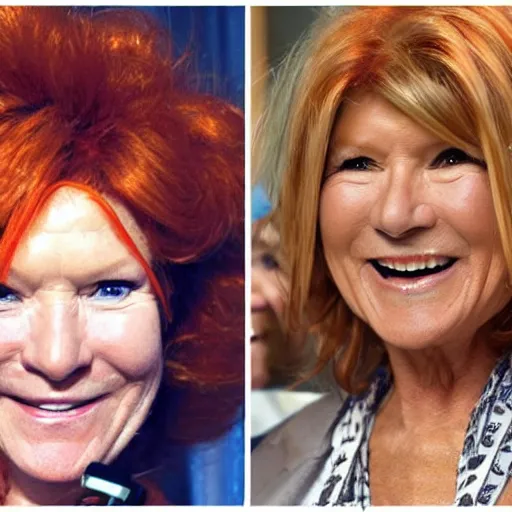 Image similar to Carrot Top and Martha Stewart are twins, selfie, shot on iphone, 10k likes on Twitter, having fun, high fidelity image