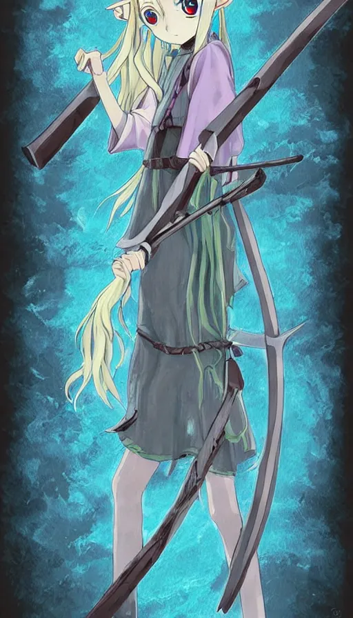 Image similar to a beautiful link drawing of the being death as a cute anime girl with a giant scythe from a studio ghibli film inspired by the death tarot card, dark vibes, pastel colors