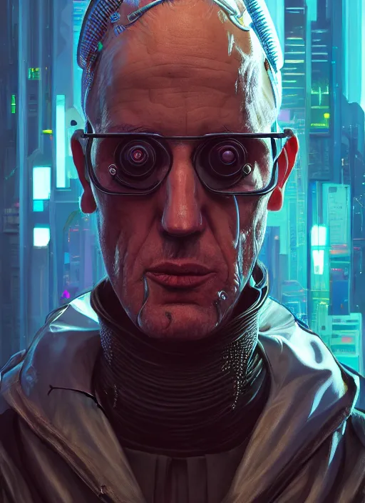 Image similar to the cyberpunk pope, au naturel, hyper detailed, digital art, trending in artstation, cinematic lighting, studio quality, smooth render, unreal engine 5 rendered, octane rendered, art style by klimt and nixeu and ian sprigger and wlop and krenz cushart