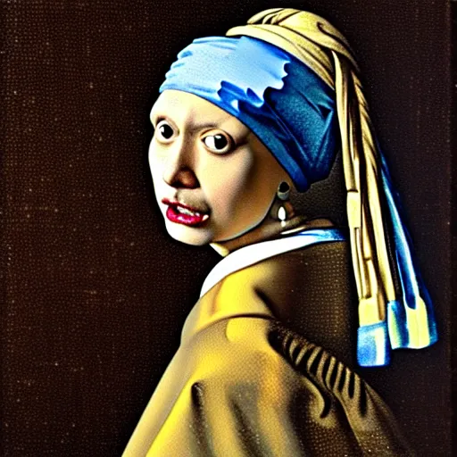 Prompt: Dwayne Johnson with a pearl earring by Johannes Vermeer