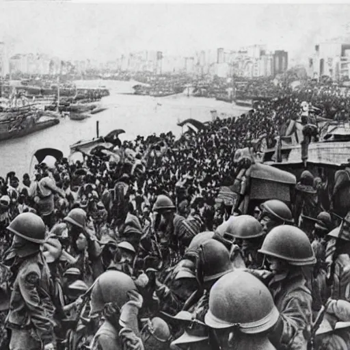 Image similar to japanese invasion of manila, historical photo, realistic