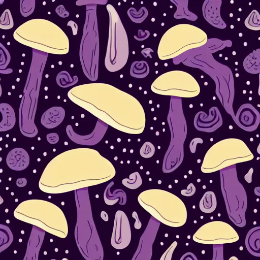 Image similar to mushrooms on a black background, purple internal glow, wallpaper, Illustration, Anatomical Drawing, Painting