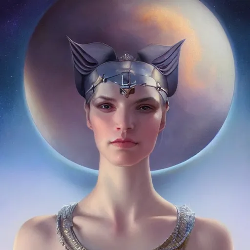 Image similar to a beautiful portrait of a celestial goddess by Jim Burns and Tom Bagshaw, Trending on Artstation, hands: -1
