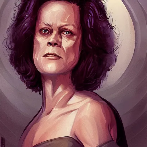 Image similar to sigourney weaver ( young ) as a d & d fighter, character portrait by wlop