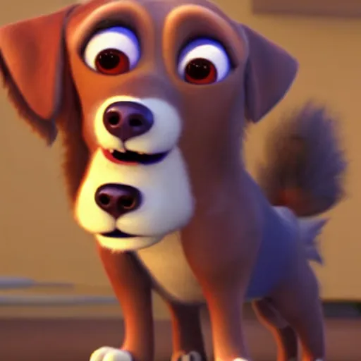 Prompt: pixar animation of a mad scientist puppy