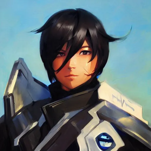 Image similar to greg manchess portrait painting of kirito as overwatch character, medium shot, asymmetrical, profile picture, organic painting, sunny day, matte painting, bold shapes, hard edges, street art, trending on artstation, by huang guangjian and gil elvgren and sachin teng