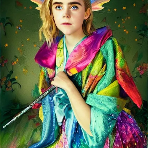 Prompt: stunning, breathtaking, awe - inspiring award - winning concept art of beautiful kiernan shipka as a faerie wearing a colorful kimono, extremely moody lighting