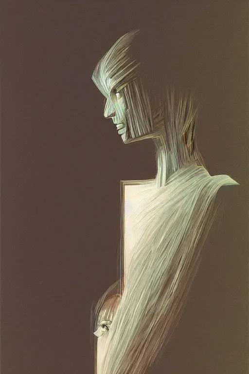 Image similar to woman wearing Oculus and digital glitch head Edward Hopper and James Gilleard, Zdzislaw Beksisnski, higly detailed