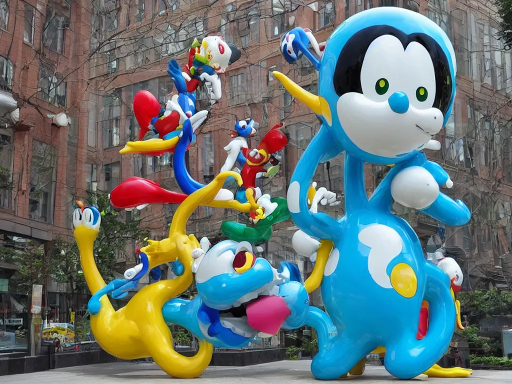 Prompt: Jeff Koon’s Doraemon Dorami Fractal Dragon statue