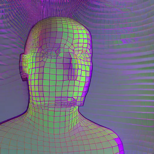 Image similar to a 3d human head made up of shiny holograms