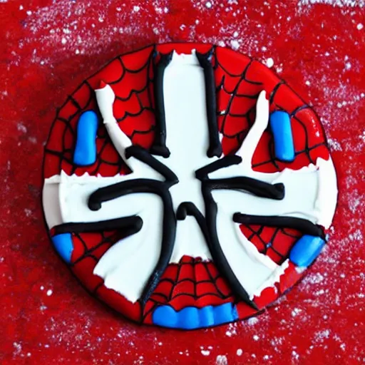 Image similar to spiderman gingerbread cookie detailed tasty frosting red white blue