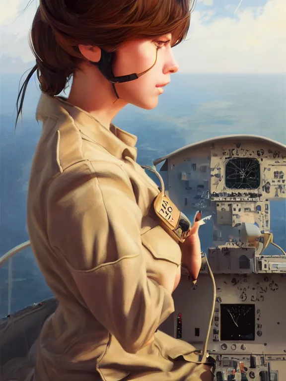 Prompt: an ultradetailed beautiful portrait painting of a girl as an helicopter pilot, side view, oil painting, high resolution, by ilya kuvshinov, greg rutkowski and makoto shinkai