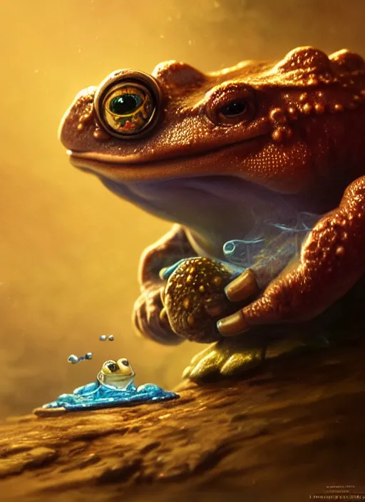 Prompt: cute toad smoking a pipe with colored smoke, subsurface scattering, by jesper ejsing, justin gerard, tomasz alen kopera, cgsociety and fenghua zhong, highly detailed, rim light, cinematic lighting, illustration, art, octane render, very coherent, cinematic, hyper realism, high detail, octane render, 8 k