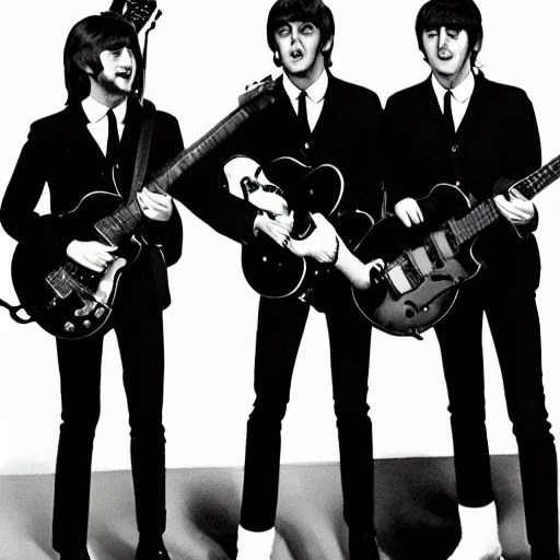 Image similar to the beatles cgi monstrosity four heads and one body nightmare scary
