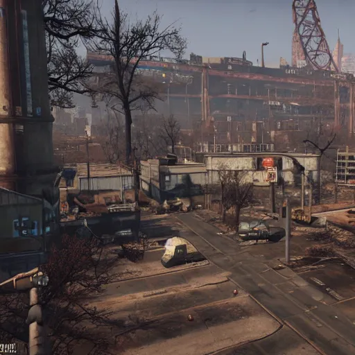 Image similar to st. louis in ruins post - nuclear war in fallout 4, in game screenshot