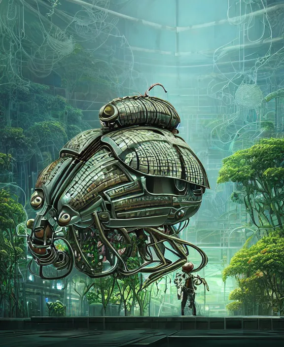 Prompt: a giant industrial plant made out of seamless isopod dragonflies, in the style of a puffy robot, overgrown with orchids, partly cloudy, somber, dramatic lighting, by dan mumford, yusuke murata, makoto shinkai, ross tran, cinematic, unreal engine, cel shaded, featured on artstation, pixiv