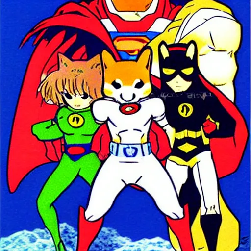 Prompt: superhero shiba inu, 9 0 s anime style by akira kito, by naoya hatakeyama