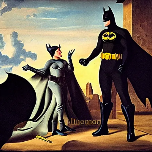 Prompt: batman surprises a woman, baroque painting