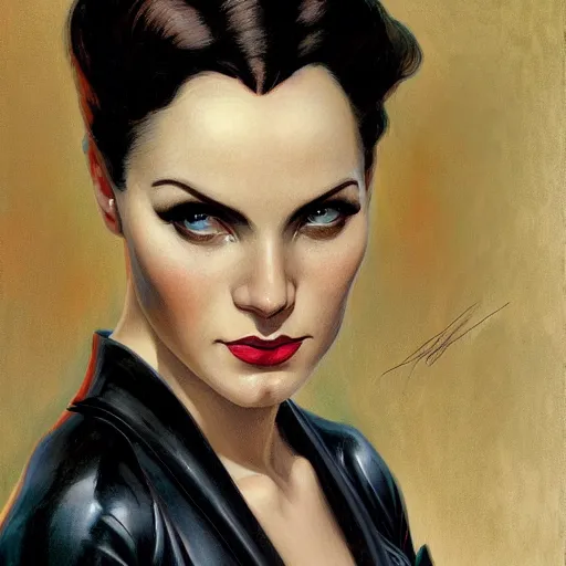 Image similar to a streamline moderne, ( art nouveau ), multi - racial portrait in the style of charlie bowater, and in the style of donato giancola, and in the style of charles dulac. intelligent, expressive eyes. symmetry, ultrasharp focus, dramatic lighting, semirealism, intricate symmetrical ultrafine ( ( dieselpunk ) ) background detail.