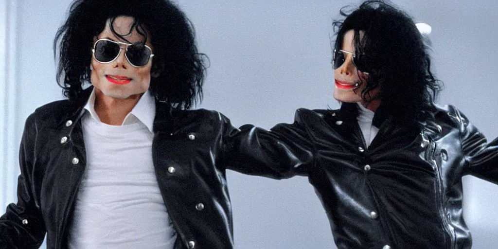 Image similar to michael jackson by himself 2 0 0 9 style wearing shades, studio dancing solo, this is it style, photo real, pores, motion blur, solo, by himself, heroic pose, real life, spotted, ultra realistic face, accurate, 4 k, movie still, uhd, sharp, detailed, cinematic, render, modern