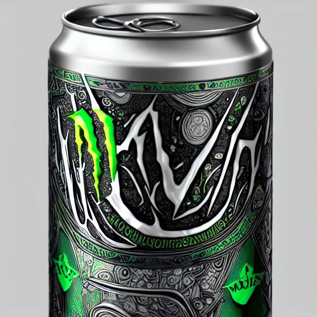 Image similar to aluminian can of monster energy drink, intricate and very very beautiful and elegant, highly detailed, digital painting, artstation, concept art, smooth and sharp focus, illustration