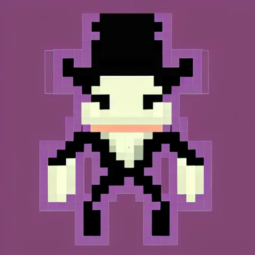 Prompt: spider wearing a top hat. pixel art. character concept.