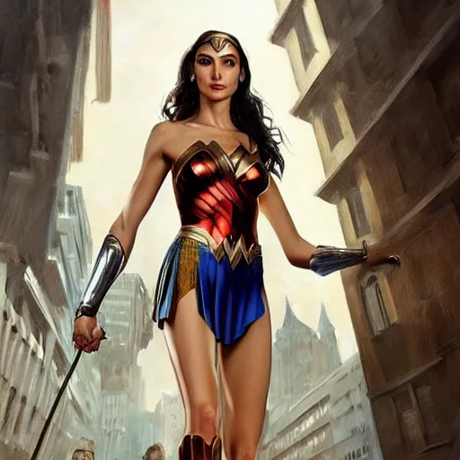 Image similar to gal gadot in the style of stefan kostic, realistic, full body, sharp focus, 8 k high definition, insanely detailed, intricate, elegant, art by stanley lau and artgerm