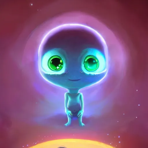 Prompt: adorable glowing alien, trending on artstation, cute, big eyes, matte painting, concept art, pixar, disney, highly detailed, cinematic composition, unreal engine, 3 d rendered in octane