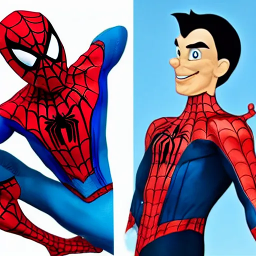 Image similar to pinnochio as spider man hyperrealistic in the style of spiderman into the universe