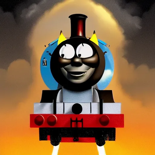 Image similar to gloomy and frightening thomas the engine goes straight to hell, artstation