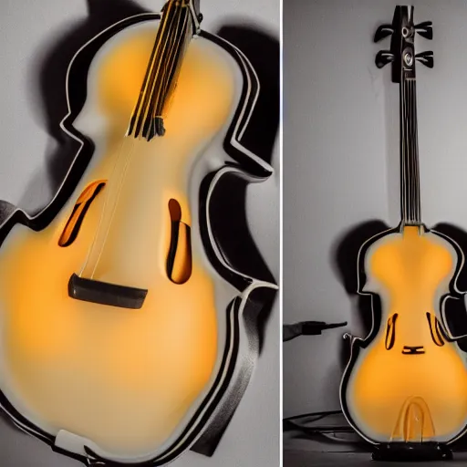 Image similar to product photo of a neon cello, studio lighting, cinematic angle, 4 k