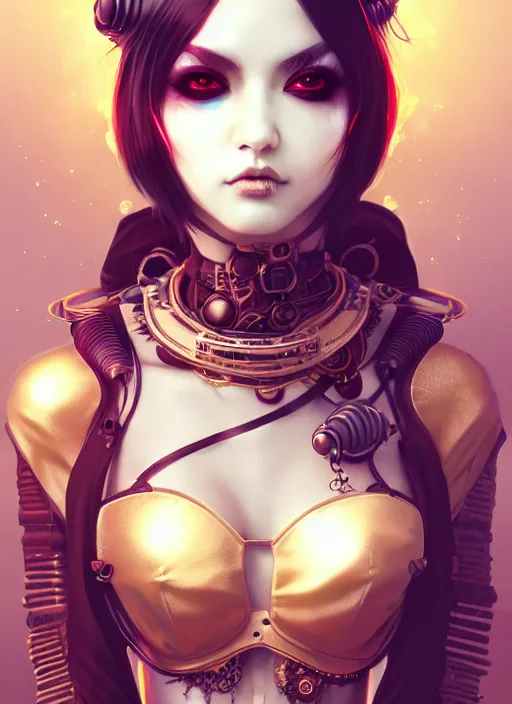 Image similar to soft lustrous ivory ebony geisha raver gutter punk gothic steampunk cyborg, golden ratio, details, scifi, fantasy, cyberpunk, intricate, decadent, highly detailed, digital painting, octane render, artstation, concept art, smooth, sharp focus, illustration, art by artgerm, loish, wlop