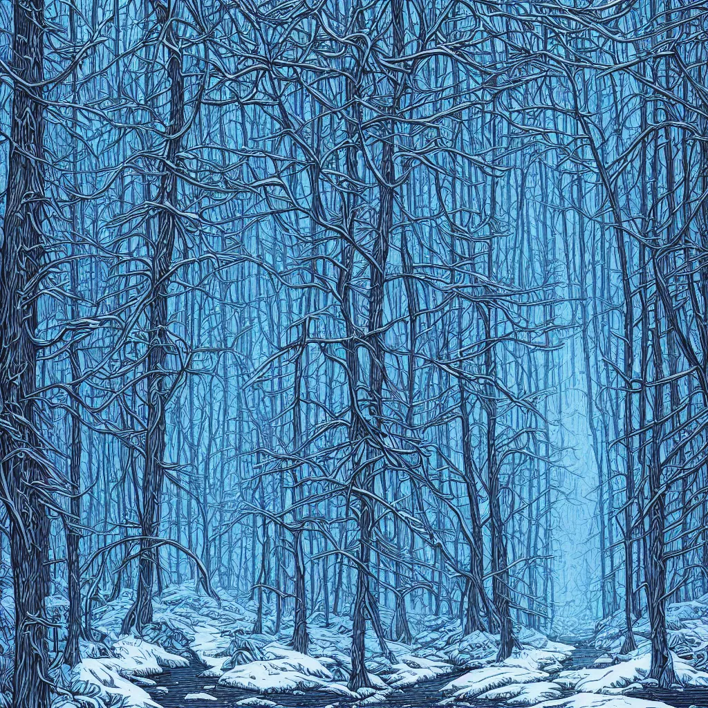 Image similar to An icy forest by Dan Mumford