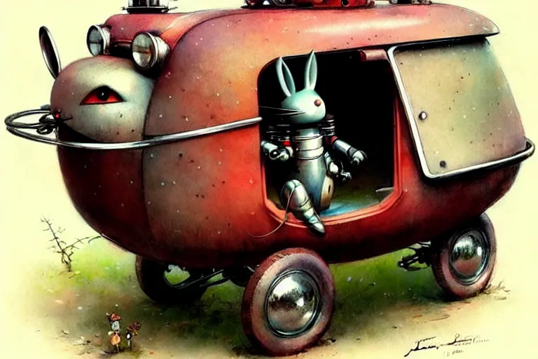 Image similar to adventurer ( ( ( ( ( 1 9 5 0 s retro future robot android rabbit wagon. muted colors. ) ) ) ) ) by jean baptiste monge!!!!!!!!!!!!!!!!!!!!!!!!! chrome red