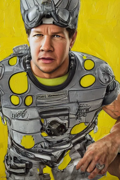 Image similar to 50% spongebob, 50% Mark Wahlberg oil on canvas, intricate, portrait, 8k highly professionally detailed, HDR, CGsociety